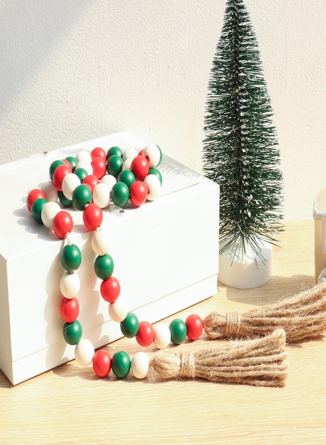 Meplait Christmas Wood Bead Garland,39in Farmhouse Beads with Tassels Tiered Tray Decor Wall Hanging Home Ornaments for Christmas Tree Decorations - Image 4